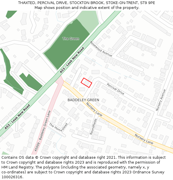 THAXTED, PERCIVAL DRIVE, STOCKTON BROOK, STOKE-ON-TRENT, ST9 9PE: Location map and indicative extent of plot