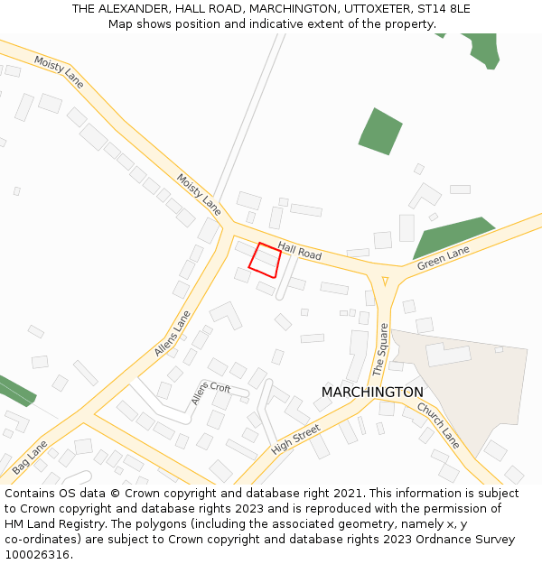 THE ALEXANDER, HALL ROAD, MARCHINGTON, UTTOXETER, ST14 8LE: Location map and indicative extent of plot
