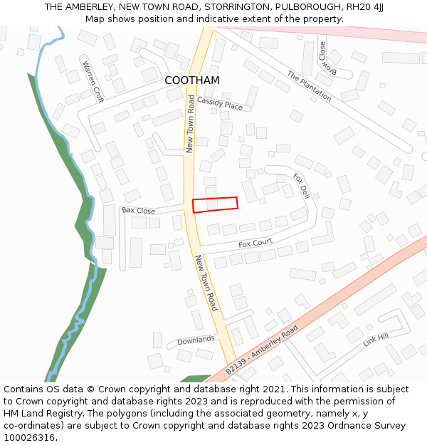 THE AMBERLEY, NEW TOWN ROAD, STORRINGTON, PULBOROUGH, RH20 4JJ: Location map and indicative extent of plot
