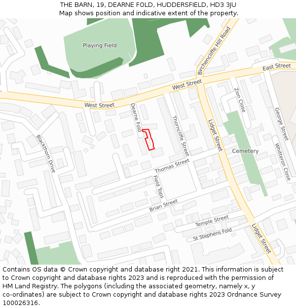 THE BARN, 19, DEARNE FOLD, HUDDERSFIELD, HD3 3JU: Location map and indicative extent of plot