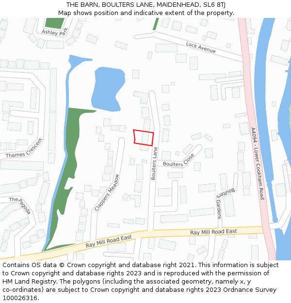 THE BARN, BOULTERS LANE, MAIDENHEAD, SL6 8TJ: Location map and indicative extent of plot