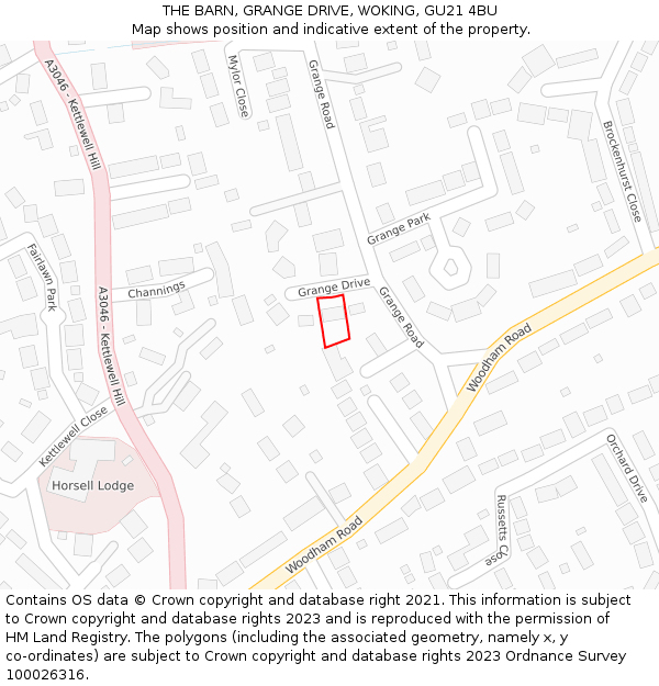 THE BARN, GRANGE DRIVE, WOKING, GU21 4BU: Location map and indicative extent of plot