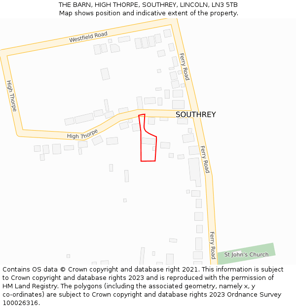 THE BARN, HIGH THORPE, SOUTHREY, LINCOLN, LN3 5TB: Location map and indicative extent of plot