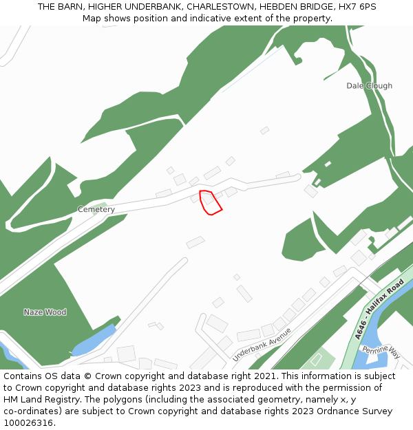 THE BARN, HIGHER UNDERBANK, CHARLESTOWN, HEBDEN BRIDGE, HX7 6PS: Location map and indicative extent of plot
