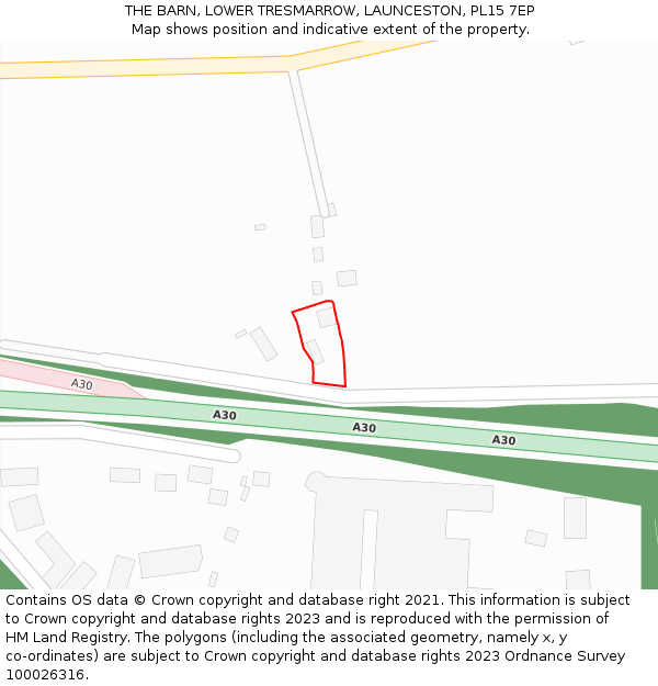 THE BARN, LOWER TRESMARROW, LAUNCESTON, PL15 7EP: Location map and indicative extent of plot