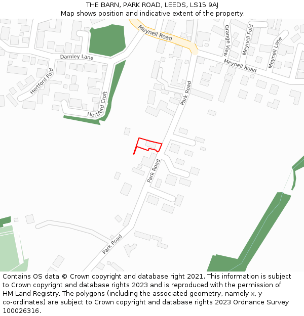 THE BARN, PARK ROAD, LEEDS, LS15 9AJ: Location map and indicative extent of plot