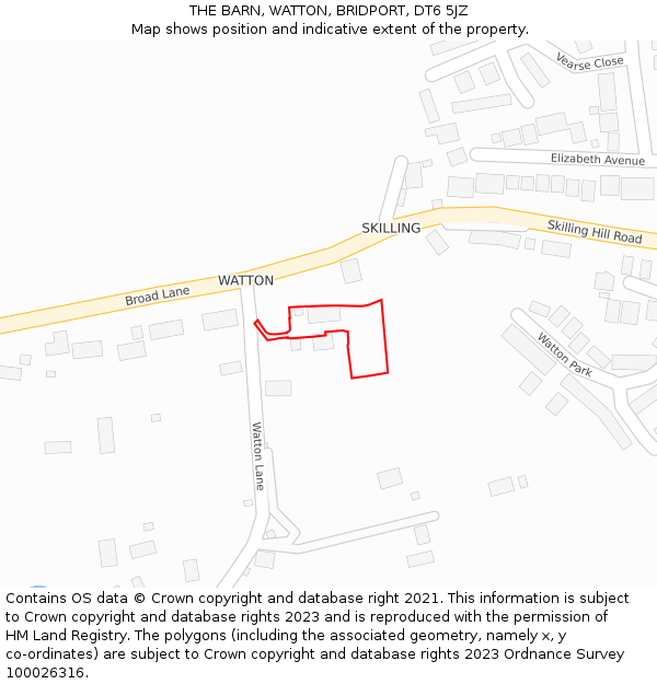 THE BARN, WATTON, BRIDPORT, DT6 5JZ: Location map and indicative extent of plot
