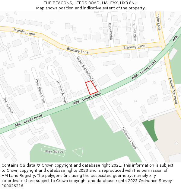 THE BEACONS, LEEDS ROAD, HALIFAX, HX3 8NU: Location map and indicative extent of plot