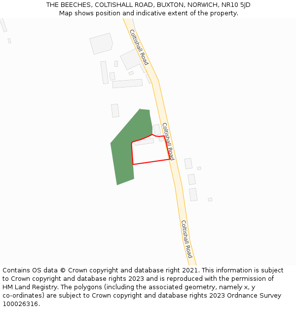 THE BEECHES, COLTISHALL ROAD, BUXTON, NORWICH, NR10 5JD: Location map and indicative extent of plot