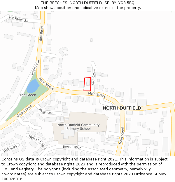 THE BEECHES, NORTH DUFFIELD, SELBY, YO8 5RQ: Location map and indicative extent of plot
