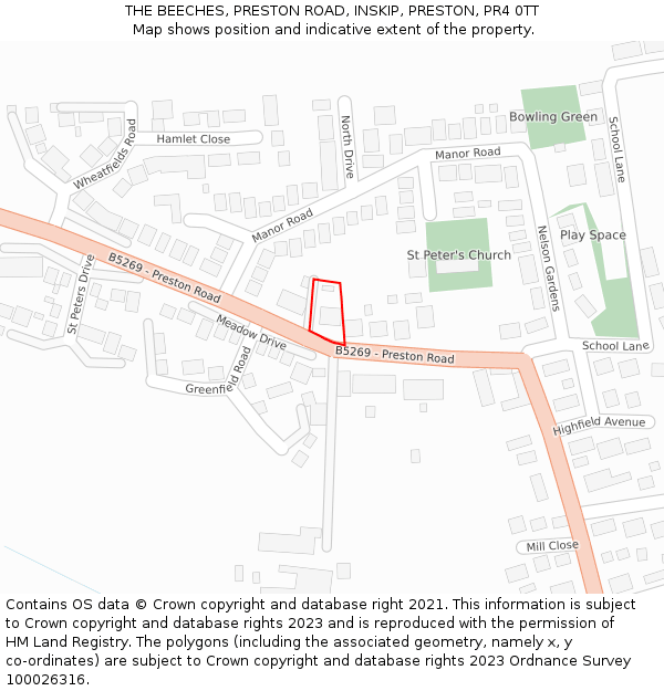 THE BEECHES, PRESTON ROAD, INSKIP, PRESTON, PR4 0TT: Location map and indicative extent of plot