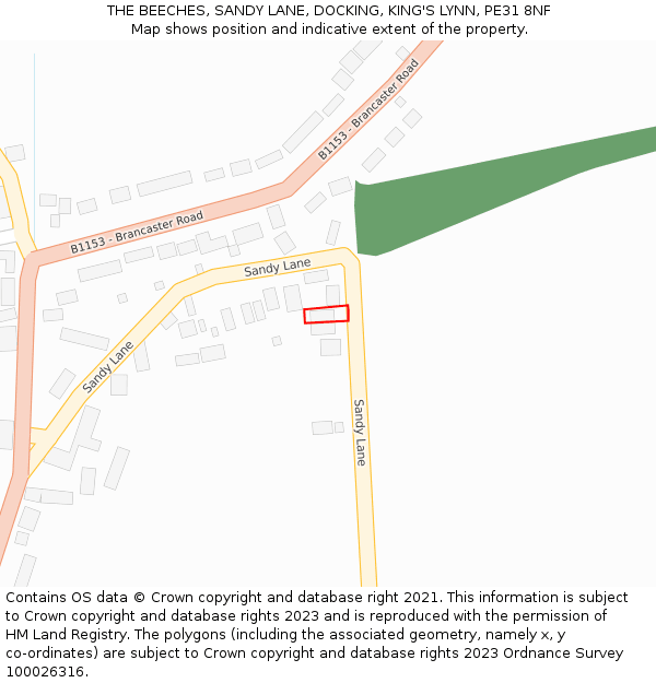 THE BEECHES, SANDY LANE, DOCKING, KING'S LYNN, PE31 8NF: Location map and indicative extent of plot