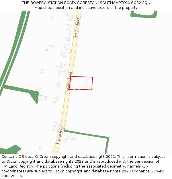 THE BOWERY, STATION ROAD, SOBERTON, SOUTHAMPTON, SO32 3QU: Location map and indicative extent of plot