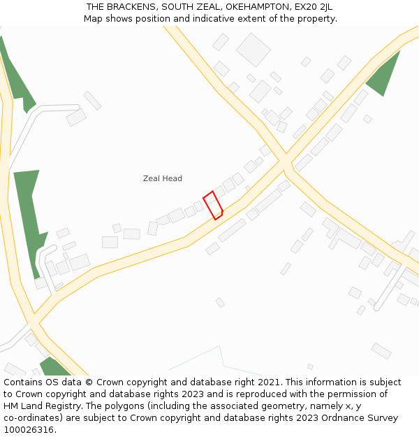 THE BRACKENS, SOUTH ZEAL, OKEHAMPTON, EX20 2JL: Location map and indicative extent of plot