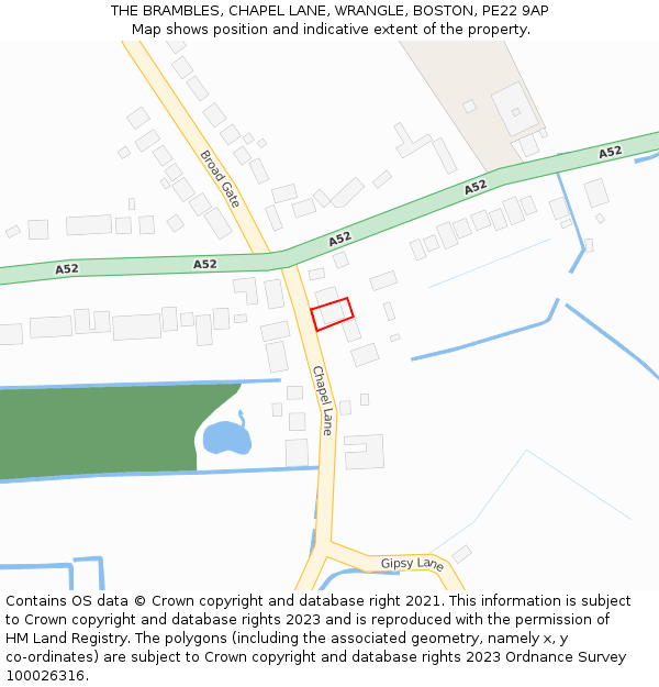 THE BRAMBLES, CHAPEL LANE, WRANGLE, BOSTON, PE22 9AP: Location map and indicative extent of plot