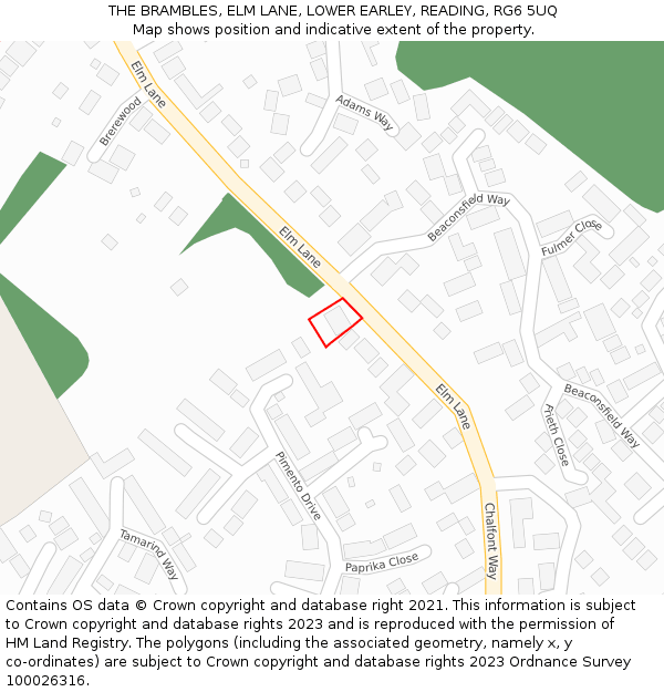 THE BRAMBLES, ELM LANE, LOWER EARLEY, READING, RG6 5UQ: Location map and indicative extent of plot