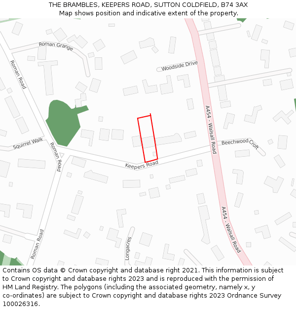 THE BRAMBLES, KEEPERS ROAD, SUTTON COLDFIELD, B74 3AX: Location map and indicative extent of plot
