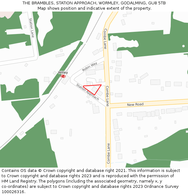THE BRAMBLES, STATION APPROACH, WORMLEY, GODALMING, GU8 5TB: Location map and indicative extent of plot