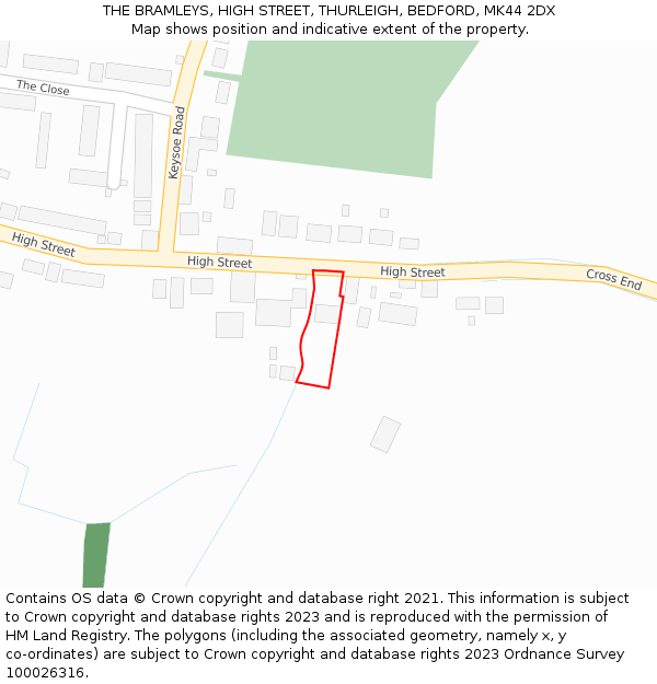 THE BRAMLEYS, HIGH STREET, THURLEIGH, BEDFORD, MK44 2DX: Location map and indicative extent of plot