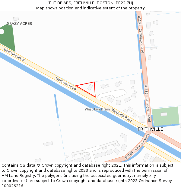 THE BRIARS, FRITHVILLE, BOSTON, PE22 7HJ: Location map and indicative extent of plot