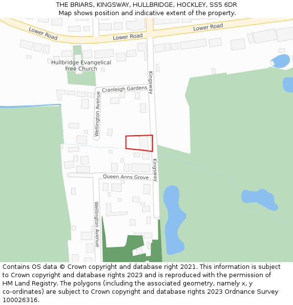 THE BRIARS, KINGSWAY, HULLBRIDGE, HOCKLEY, SS5 6DR: Location map and indicative extent of plot
