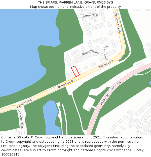 THE BRIARS, WARREN LANE, GRAYS, RM16 6YG: Location map and indicative extent of plot
