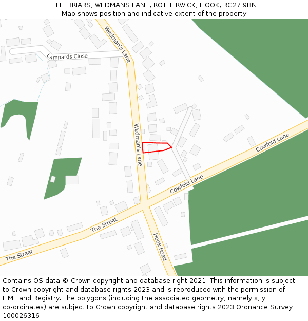 THE BRIARS, WEDMANS LANE, ROTHERWICK, HOOK, RG27 9BN: Location map and indicative extent of plot