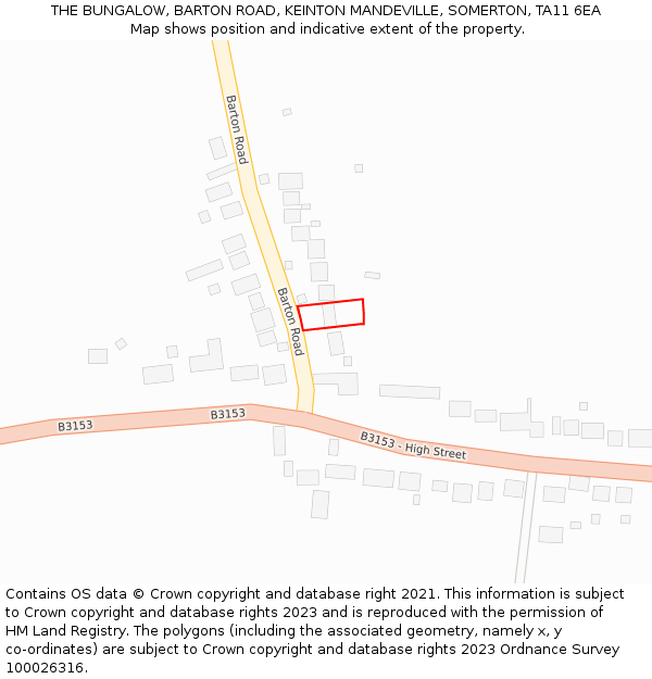 THE BUNGALOW, BARTON ROAD, KEINTON MANDEVILLE, SOMERTON, TA11 6EA: Location map and indicative extent of plot