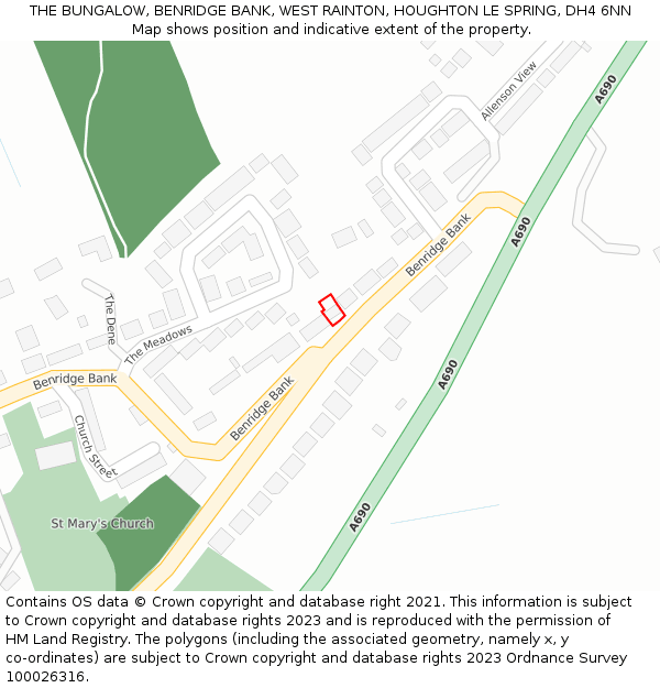 THE BUNGALOW, BENRIDGE BANK, WEST RAINTON, HOUGHTON LE SPRING, DH4 6NN: Location map and indicative extent of plot