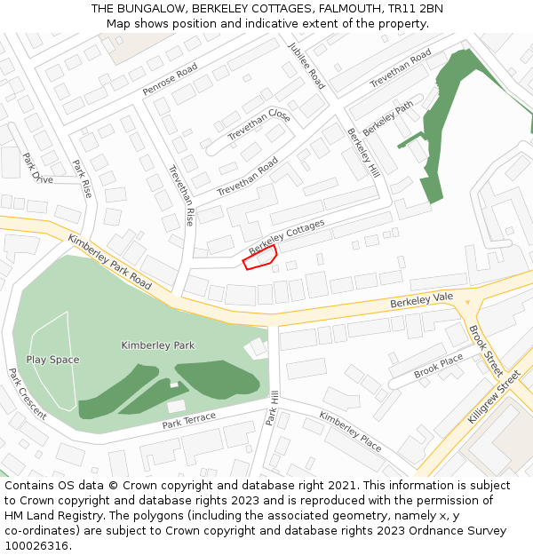 THE BUNGALOW, BERKELEY COTTAGES, FALMOUTH, TR11 2BN: Location map and indicative extent of plot
