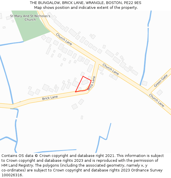 THE BUNGALOW, BRICK LANE, WRANGLE, BOSTON, PE22 9ES: Location map and indicative extent of plot