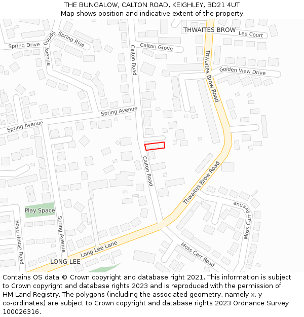 THE BUNGALOW, CALTON ROAD, KEIGHLEY, BD21 4UT: Location map and indicative extent of plot