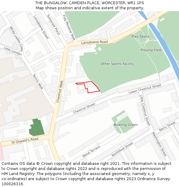 THE BUNGALOW, CAMDEN PLACE, WORCESTER, WR1 1PS: Location map and indicative extent of plot