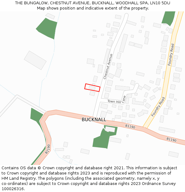 THE BUNGALOW, CHESTNUT AVENUE, BUCKNALL, WOODHALL SPA, LN10 5DU: Location map and indicative extent of plot