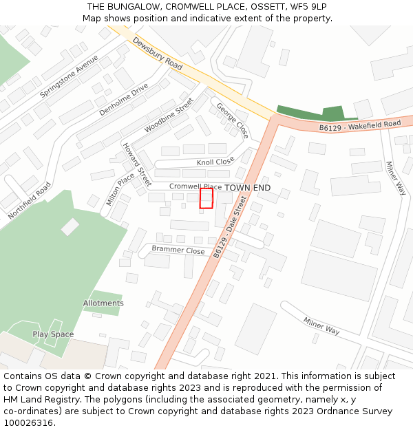 THE BUNGALOW, CROMWELL PLACE, OSSETT, WF5 9LP: Location map and indicative extent of plot