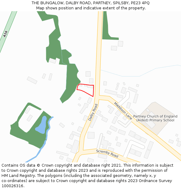 THE BUNGALOW, DALBY ROAD, PARTNEY, SPILSBY, PE23 4PQ: Location map and indicative extent of plot