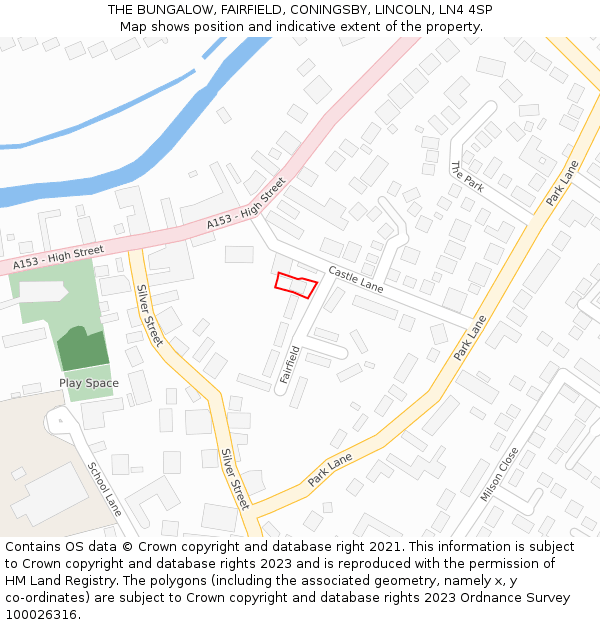 THE BUNGALOW, FAIRFIELD, CONINGSBY, LINCOLN, LN4 4SP: Location map and indicative extent of plot