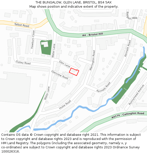 THE BUNGALOW, GLEN LANE, BRISTOL, BS4 5AX: Location map and indicative extent of plot