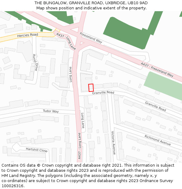 THE BUNGALOW, GRANVILLE ROAD, UXBRIDGE, UB10 9AD: Location map and indicative extent of plot