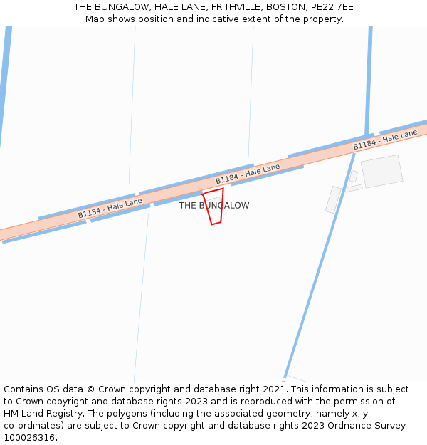 THE BUNGALOW, HALE LANE, FRITHVILLE, BOSTON, PE22 7EE: Location map and indicative extent of plot