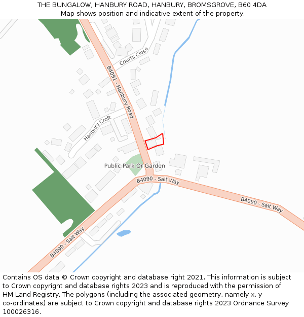 THE BUNGALOW, HANBURY ROAD, HANBURY, BROMSGROVE, B60 4DA: Location map and indicative extent of plot