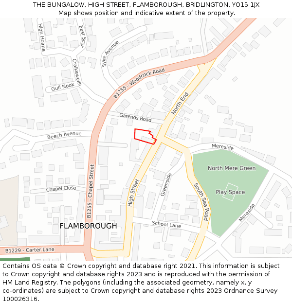 THE BUNGALOW, HIGH STREET, FLAMBOROUGH, BRIDLINGTON, YO15 1JX: Location map and indicative extent of plot