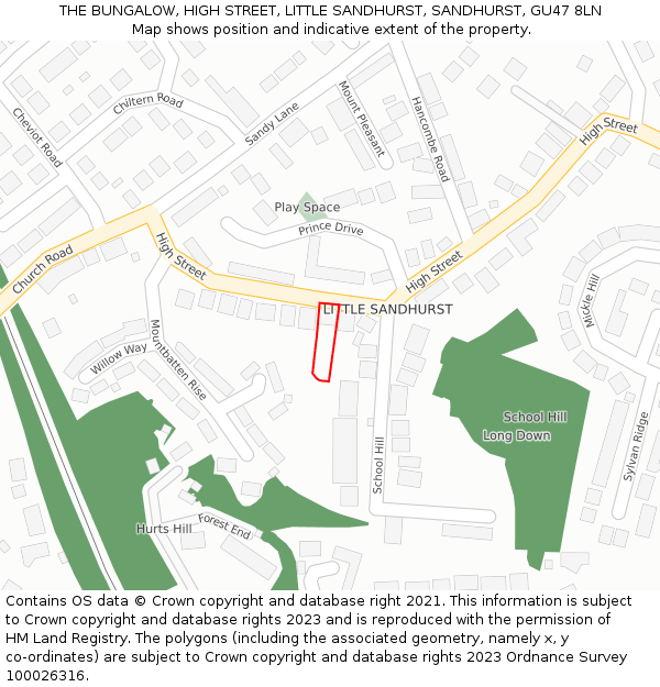THE BUNGALOW, HIGH STREET, LITTLE SANDHURST, SANDHURST, GU47 8LN: Location map and indicative extent of plot
