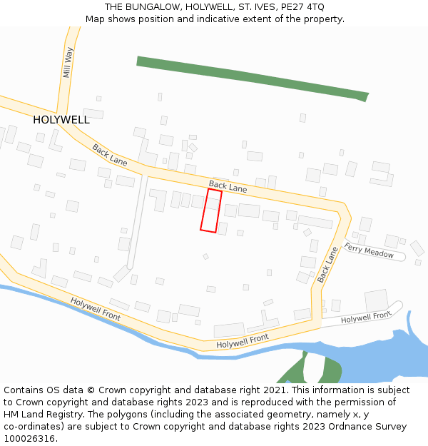 THE BUNGALOW, HOLYWELL, ST. IVES, PE27 4TQ: Location map and indicative extent of plot