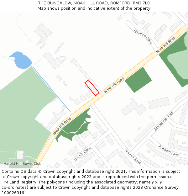 THE BUNGALOW, NOAK HILL ROAD, ROMFORD, RM3 7LD: Location map and indicative extent of plot