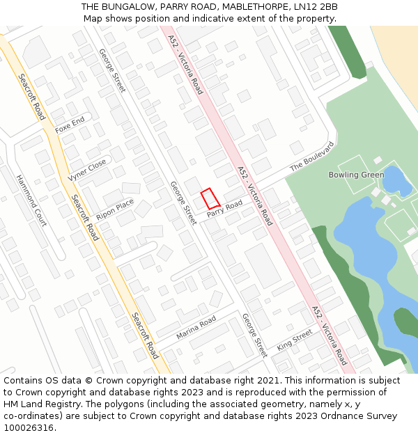 THE BUNGALOW, PARRY ROAD, MABLETHORPE, LN12 2BB: Location map and indicative extent of plot