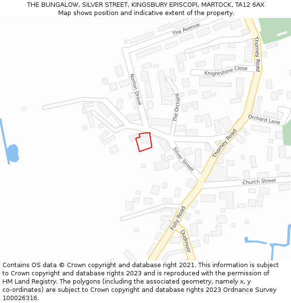 THE BUNGALOW, SILVER STREET, KINGSBURY EPISCOPI, MARTOCK, TA12 6AX: Location map and indicative extent of plot
