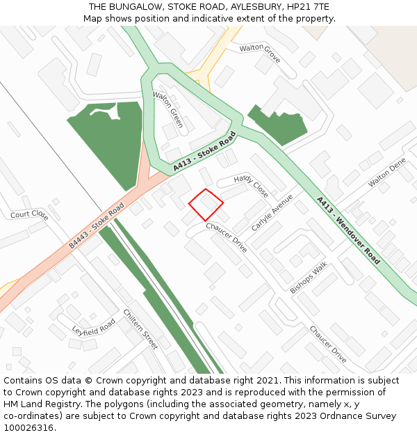THE BUNGALOW, STOKE ROAD, AYLESBURY, HP21 7TE: Location map and indicative extent of plot