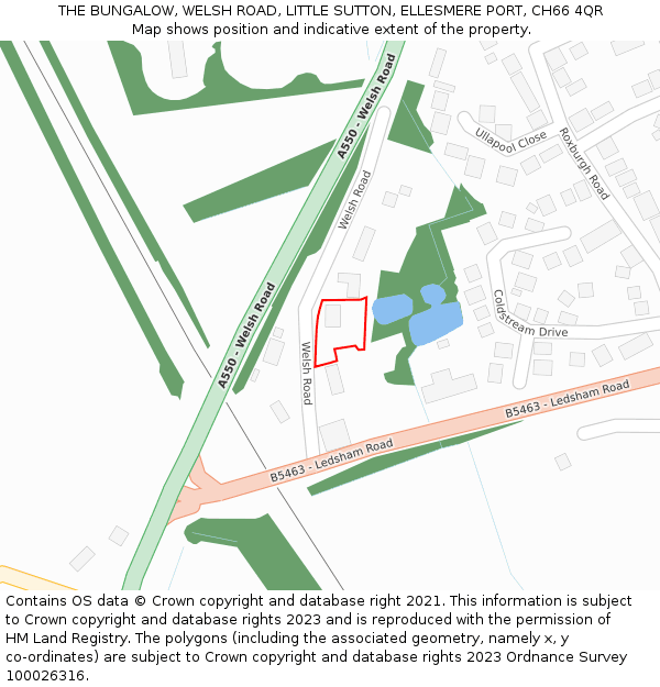 THE BUNGALOW, WELSH ROAD, LITTLE SUTTON, ELLESMERE PORT, CH66 4QR: Location map and indicative extent of plot