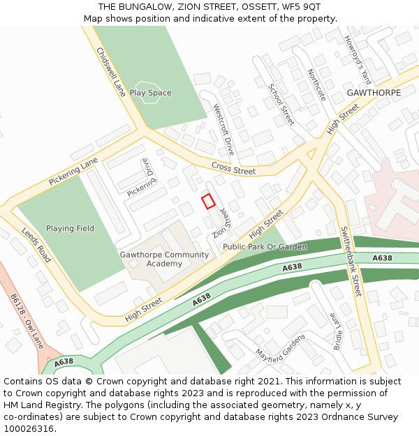 THE BUNGALOW, ZION STREET, OSSETT, WF5 9QT: Location map and indicative extent of plot